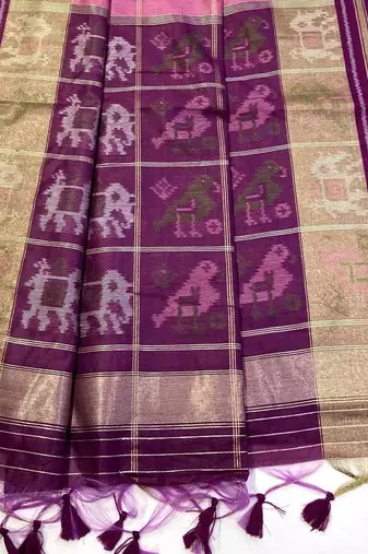Pink Color Unique Chex and Patola combination  Pure art silk saree