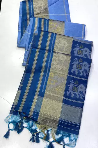 Blue Color Unique Chex and Patola combination  Pure silk Saree