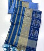 Blue Color Unique Chex and Patola combination  Pure silk Saree