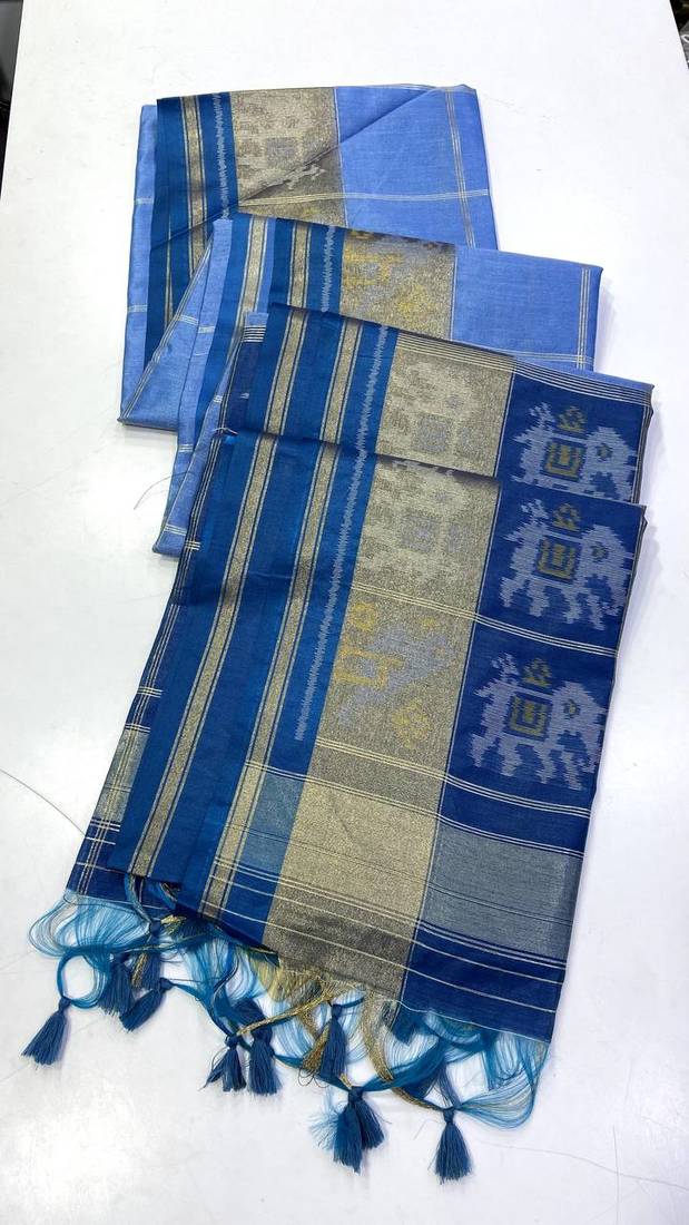 Blue Color Unique Chex and Patola combination  Pure silk Saree