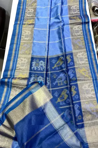 Blue Color Unique Chex and Patola combination  Pure art silk saree