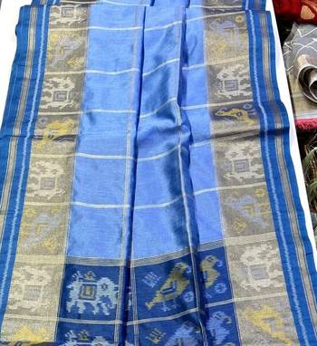 Blue Color Unique Chex and Patola combination  Pure art silk saree 3