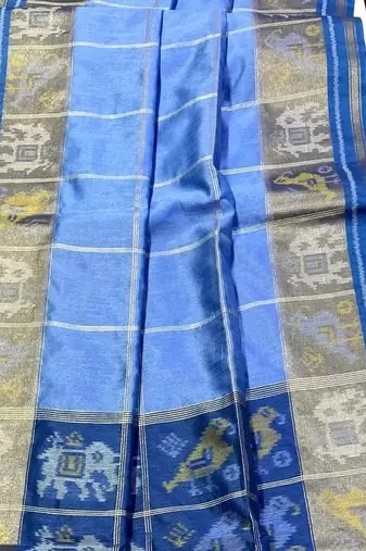 Blue Color Unique Chex and Patola combination  Pure art silk saree