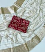 Off White Color Jari Jaqurad Woven with Hand Daying Work Georgette Saree