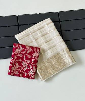 Off White Color Jari Jaqurad Woven with Hand Daying Work Georgette Saree 3