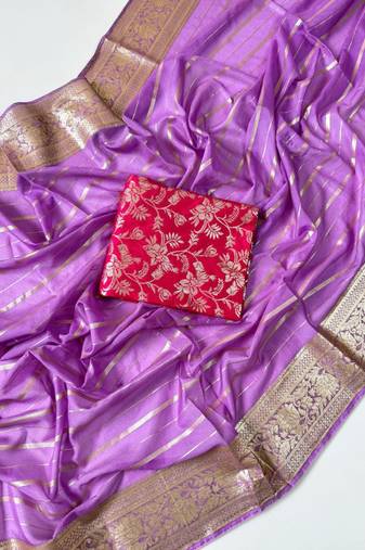 Lavender Color Jari Jaqurad Woven with Hand Daying Work Georgette Saree