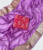 Lavender Color Jari Jaqurad Woven with Hand Daying Work Georgette Saree