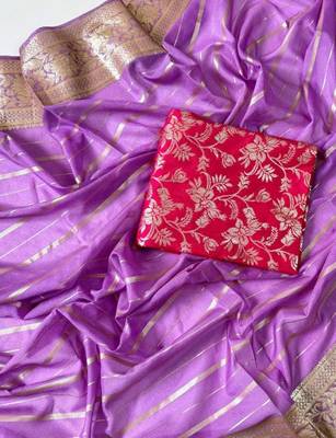 Lavender Color Jari Jaqurad Woven with Hand Daying Work Georgette Saree 2