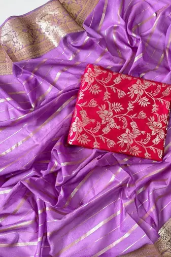 Lavender Color Jari Jaqurad Woven with Hand Daying Work Georgette Saree