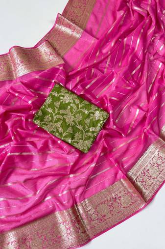 Pink Color Jari Jaqurad Woven with Hand Daying Work Georgette Saree