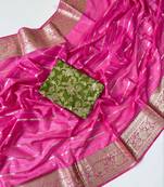 Pink Color Jari Jaqurad Woven with Hand Daying Work Georgette Saree