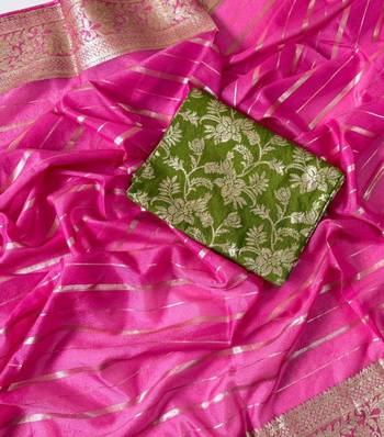 Pink Color Jari Jaqurad Woven with Hand Daying Work Georgette Saree 2