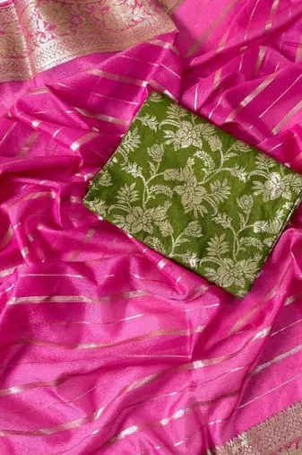 Pink Color Jari Jaqurad Woven with Hand Daying Work Georgette Saree
