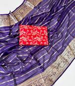 Purple Color Jari Jaqurad Woven with Hand Daying Work Georgette Saree