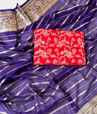 Purple Color Jari Jaqurad Woven with Hand Daying Work georgettete Saree 2