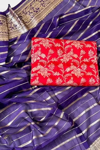 Purple Color Jari Jaqurad Woven with Hand Daying Work Georgette Saree