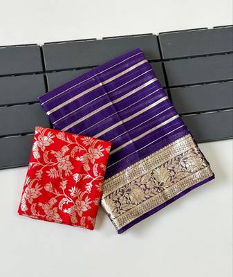 Purple Color Jari Jaqurad Woven with Hand Daying Work georgettete Saree 3