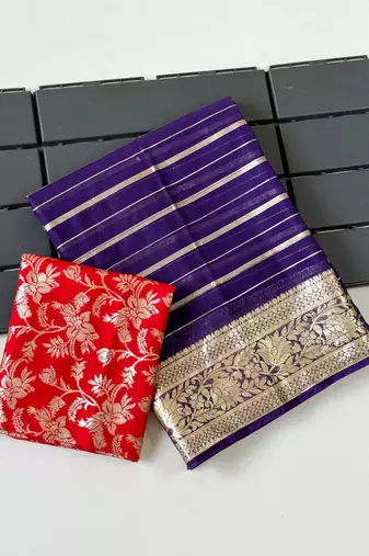 Purple Color Jari Jaqurad Woven with Hand Daying Work Georgette Saree