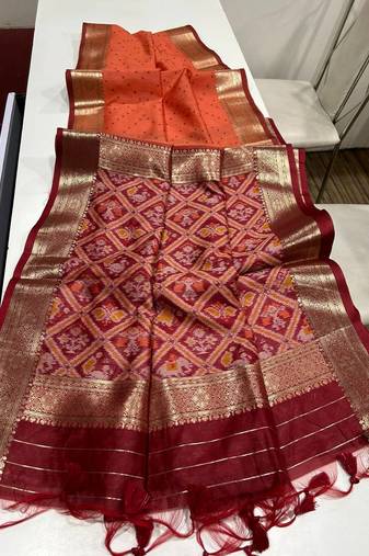 Orange Color bandhani and Patola  silk  Saree
