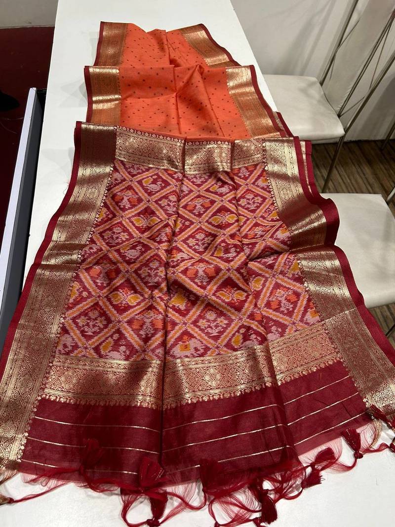 Orange Color bandhani and Patola  silk  Saree