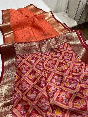 Orange Color bandhani and Patola  silk  Saree 2