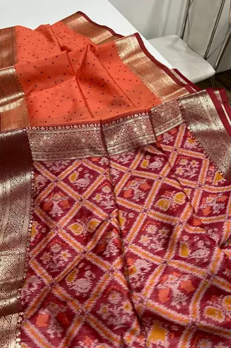 Orange Color bandhani and Patola  silk  Saree