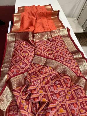 Orange Color bandhani and Patola  silk  Saree 3