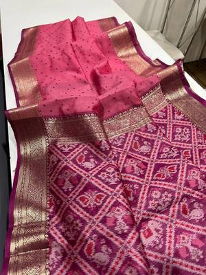 Pink Color bandhani and Patola  silk  Saree 1