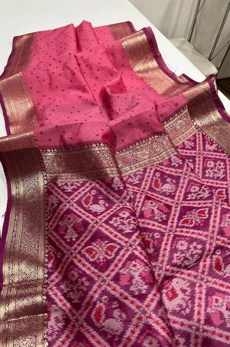 Pink Color bandhani and Patola  silk  Saree
