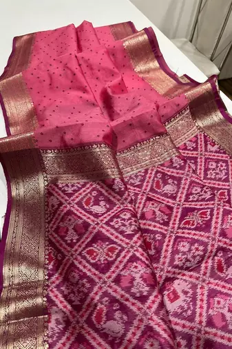 Pink Color bandhani and Patola  silk  Saree