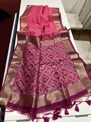 Pink Color bandhani and Patola  silk  Saree 2