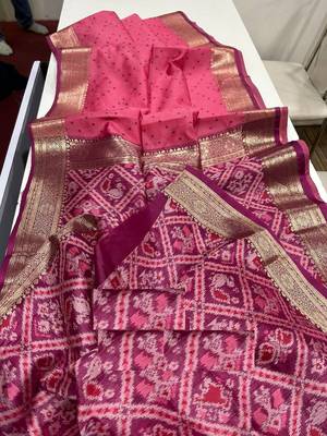 Pink Color bandhani and Patola  silk  Saree 3