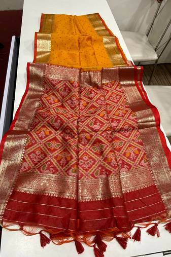 Yellow Color bandhani and Patola  silk  Saree