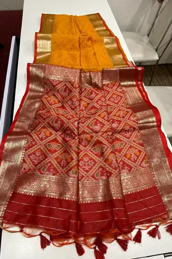 Yellow Color bandhani and Patola  silk  Saree