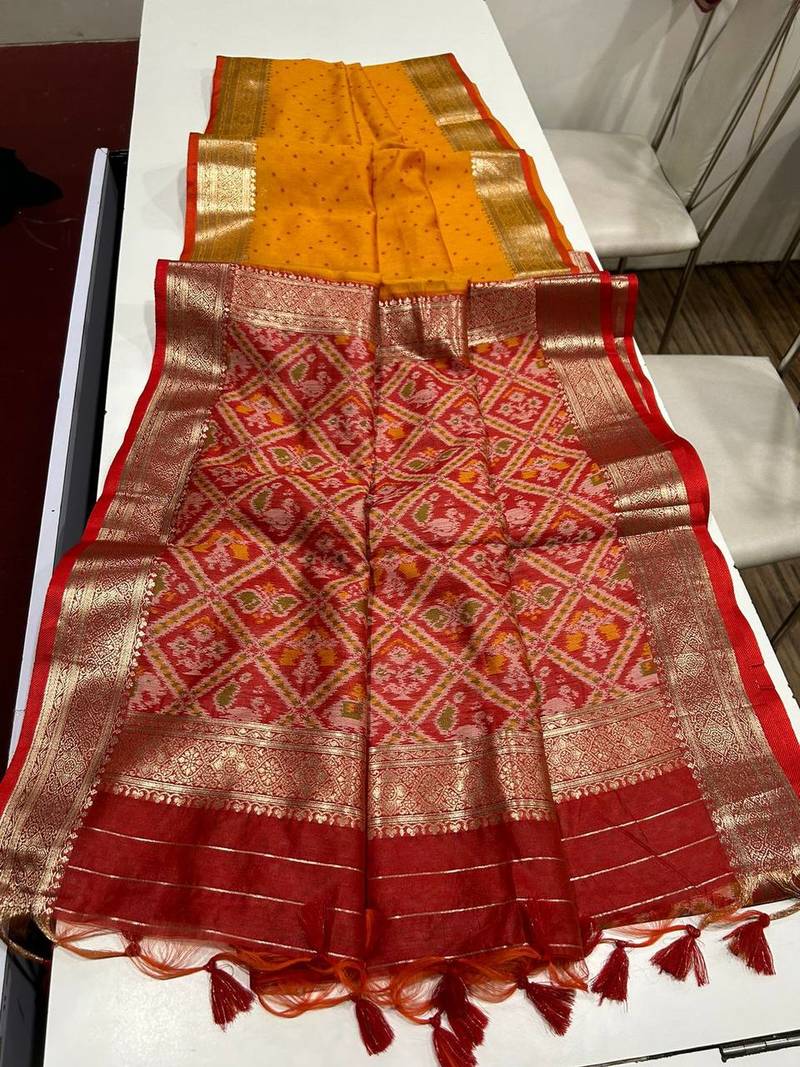 Yellow Color bandhani and Patola  silk  Saree