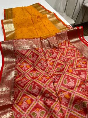 Yellow Color bandhani and Patola  silk  Saree 2