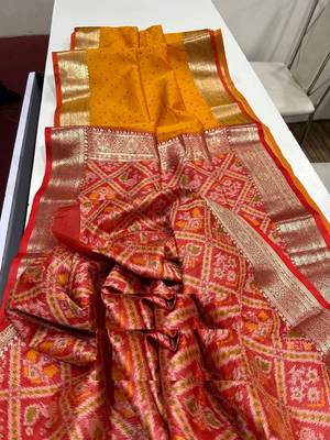 Yellow Color bandhani and Patola  silk  Saree 3