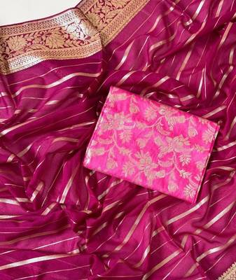 Rani Pink Color Jari Jaqurad Woven with Hand Daying Work georgettete Saree 3