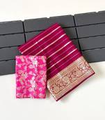 Rani Pink Color Jari Jaqurad Woven with Hand Daying Work Georgette Saree