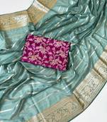 Sky Blue Color Jari Jaqurad Woven with Hand Daying Work Georgette Saree