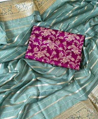 Sky Blue Color Jari Jaqurad Woven with Hand Daying Work Georgette Saree 2