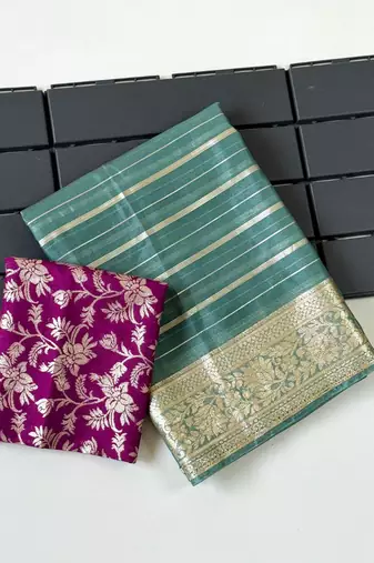 Sky Blue Color Jari Jaqurad Woven with Hand Daying Work Georgette Saree