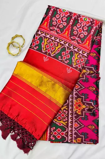Red Color Patola with bandhani floral print Silk Saree