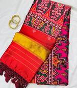 Red Color Patola with bandhani floral print Silk Saree