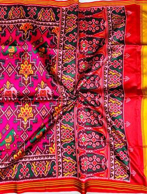 Red Color Patola with bandhani floral print art silk saree 3