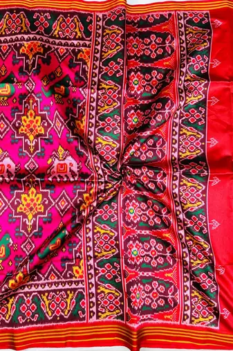Red Color Patola with bandhani floral print art silk saree