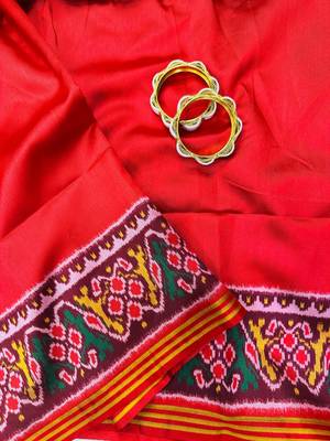 Red Color Patola with bandhani floral print art silk saree 5