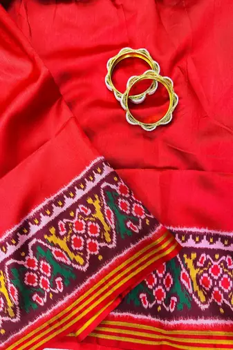 Red Color Patola with bandhani floral print art silk saree