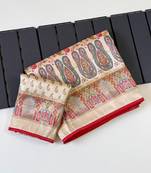 Cream Color Jari Jaqurad Weaving With Print Work Pashmina Silk Saree