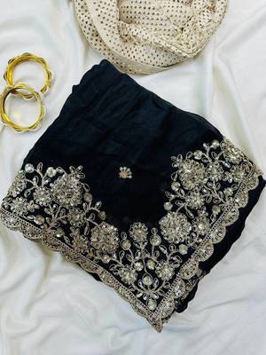 Black Color Sequence Embrodairy Cuttwork  art silk saree 1